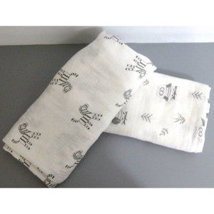 2 PC Baby Muslin Swaddle Blankets 70% Bamboo 30% Cotton Receiving Blanket 47x44”